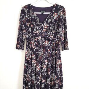 Perceptions Floral Print Dress 3/4Sleeve Casual Black Womens Size Petite S EUC